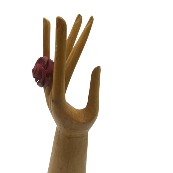 New Artisan Handmade Handcrafted Leather Red Flower Rose Ring Adjustable - Picture 4 of 13